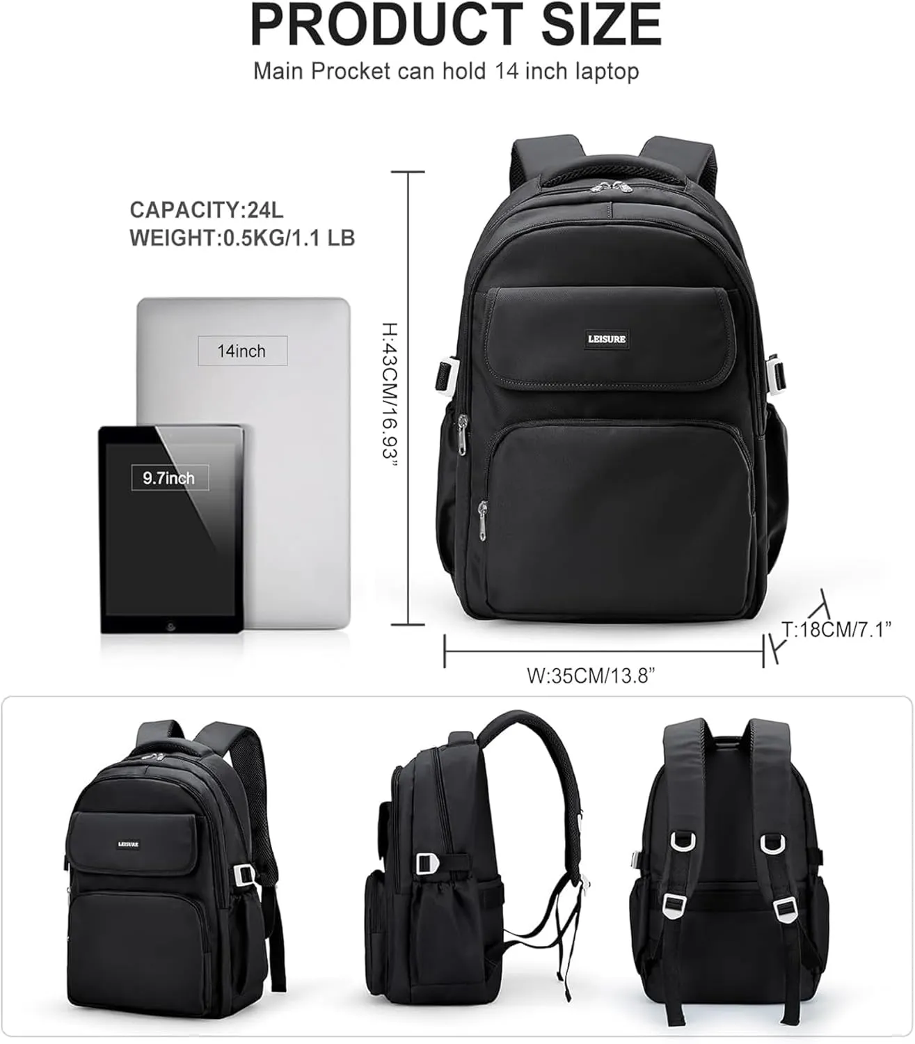 Black Backpack For College Students Women Men,Cute High School Bag,Lightweight Bookbag Casual Daypack Travel Back pack,Aesthetic School Backpack For Teens Boys Girls