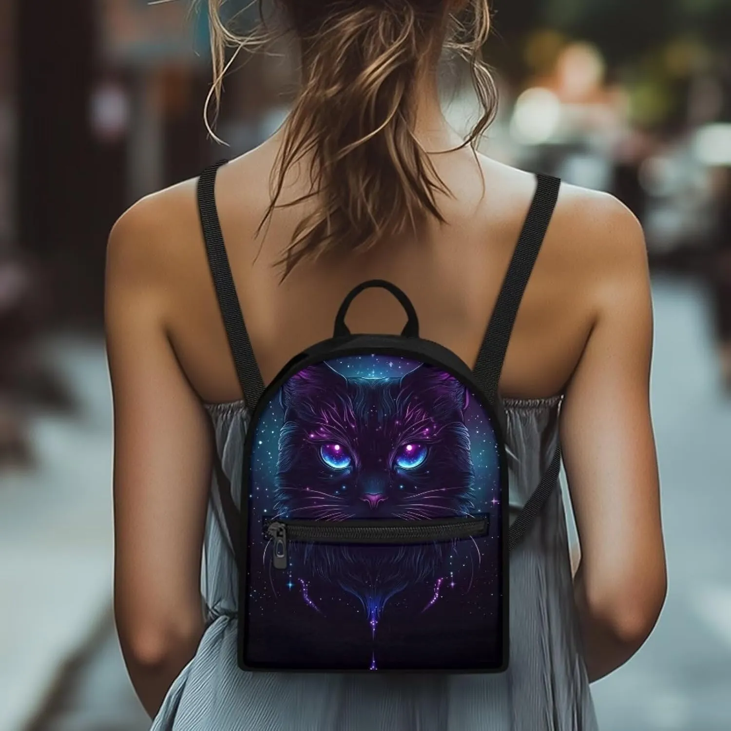 Black Cat Toddler Small Backpack For Girls 2-4 Mini Princess Book Bag With Handles Preschool Backpack Handbag With Front Pocket