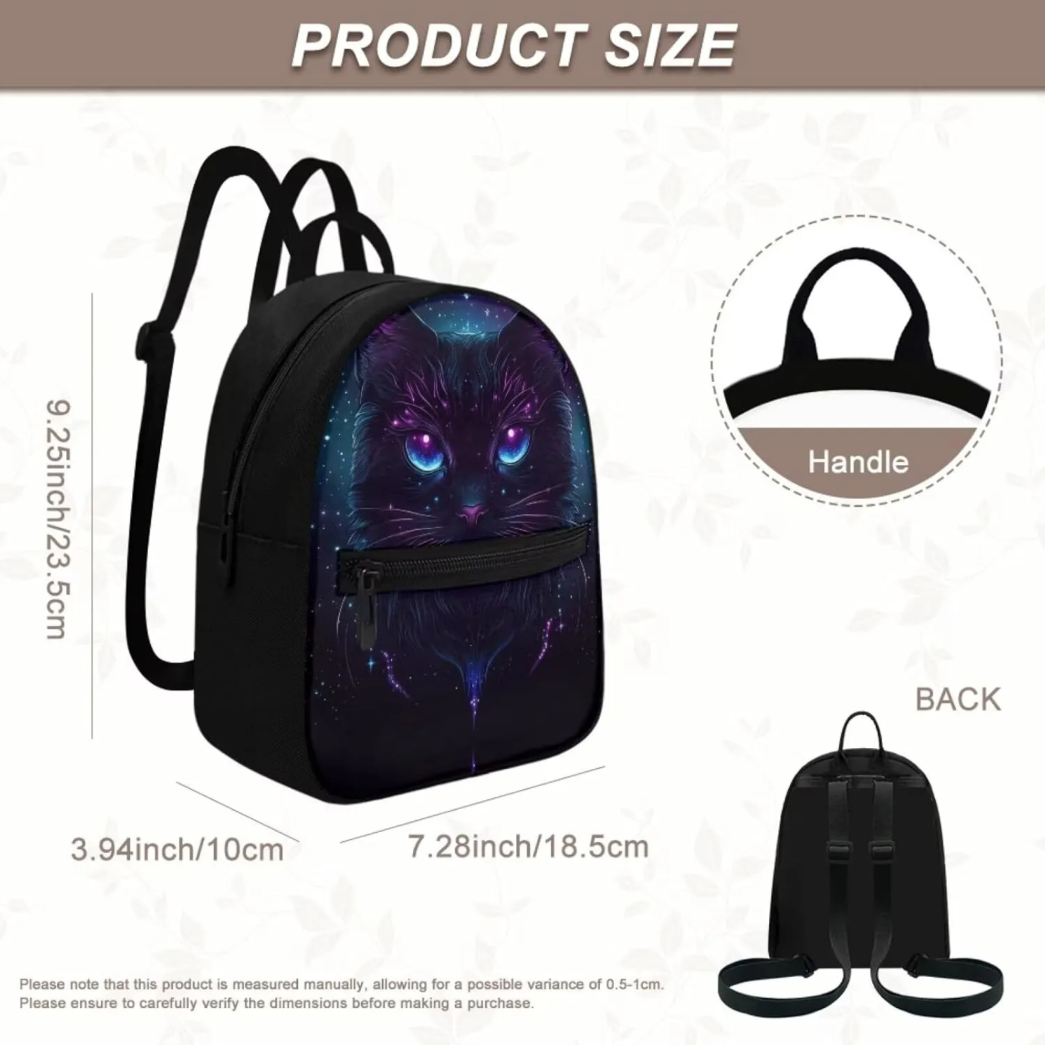 Black Cat Toddler Small Backpack For Girls 2-4 Mini Princess Book Bag With Handles Preschool Backpack Handbag With Front Pocket