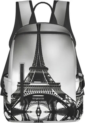 Black Paris Eiffel Tower print Lightweight Laptop Backpack Travel Daypack Bookbag for Women Men for Travel Work