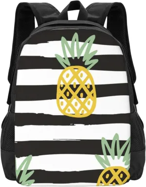 Black Stripes Cartoon Pineapple Lightweight Packable Backpack Travel Casual Large Capacity Daypack Foldable Backpack For Men Women