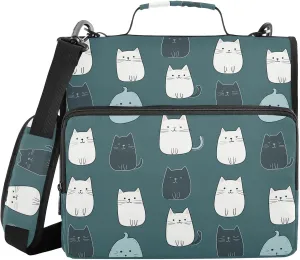 Black White Blue Cat Doodle Zipper Binder with Shoulder Strap Trapper Keeper 3 Ring Binder Organizer Large Capacity Multiple Compartments for School Office