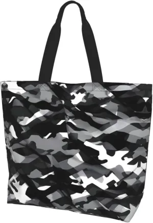 Black White Glitter Print Shoulder Bag For Women Shopping Bags Tote Bag Large Storage Handbag Grocery Bags