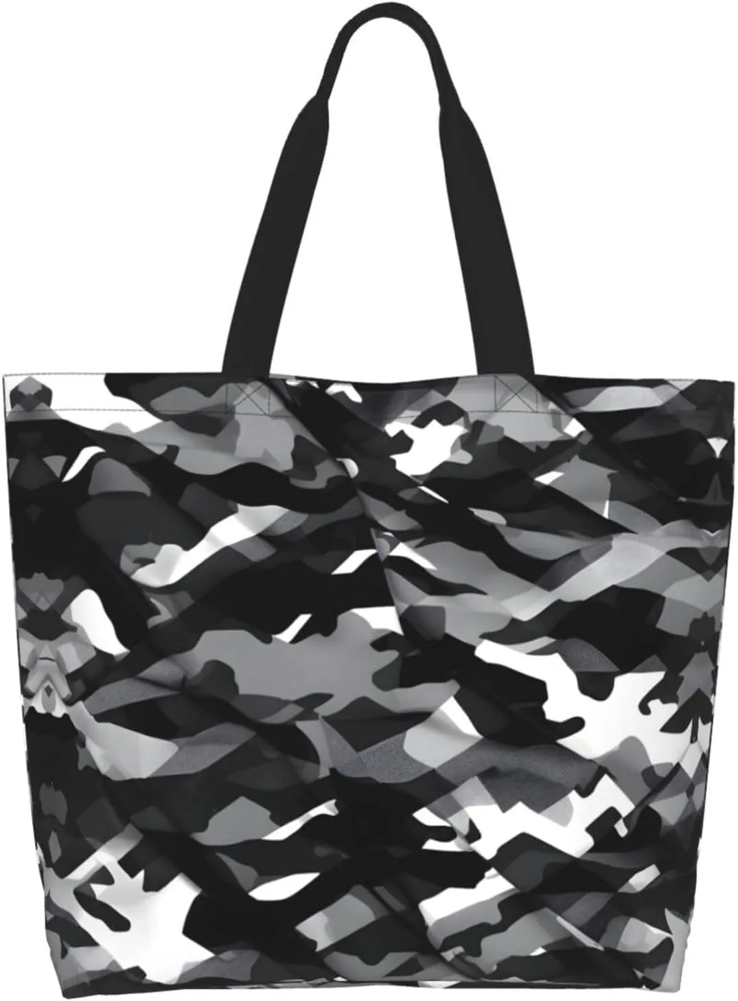 Black White Glitter Print Shoulder Bag For Women Shopping Bags Tote Bag Large Storage Handbag Grocery Bags