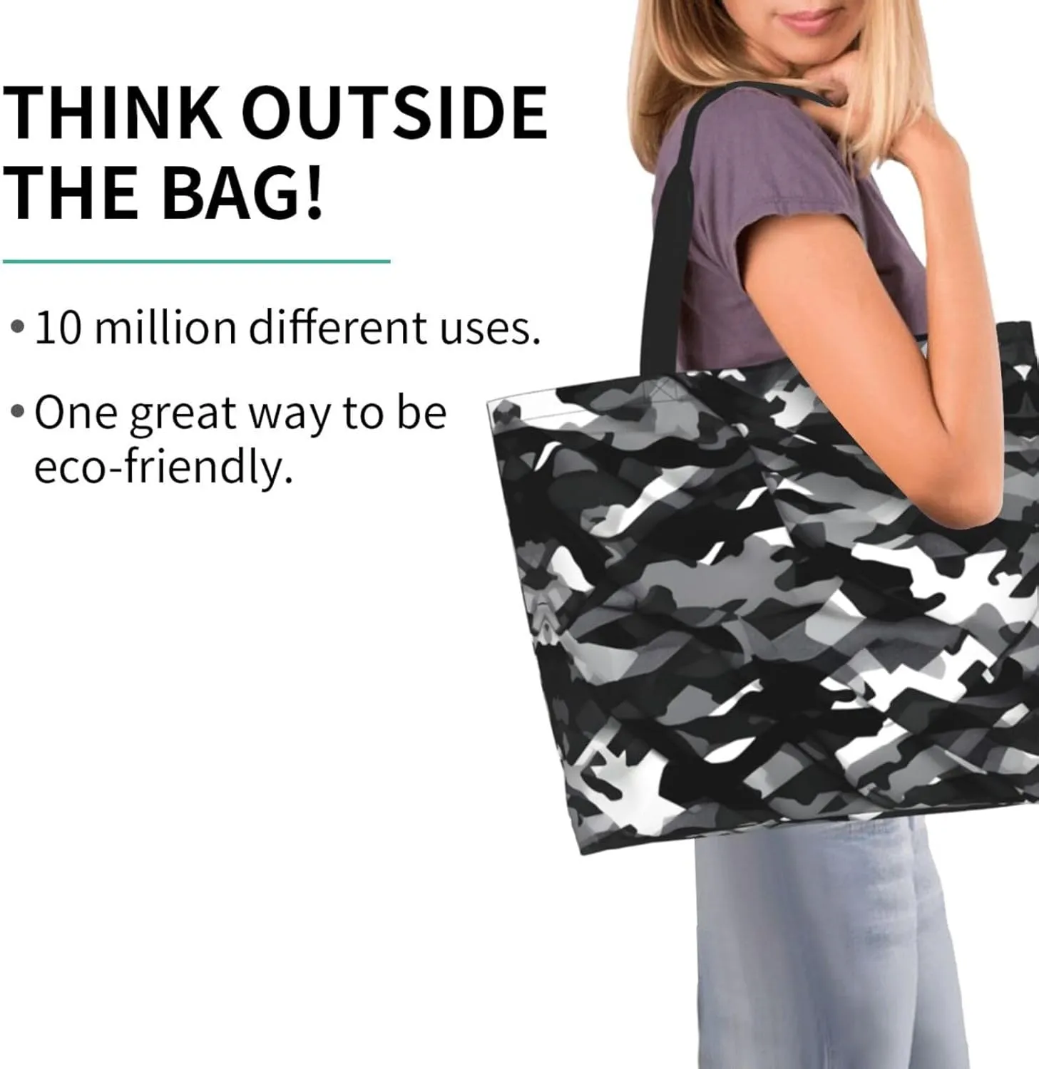 Black White Glitter Print Shoulder Bag For Women Shopping Bags Tote Bag Large Storage Handbag Grocery Bags