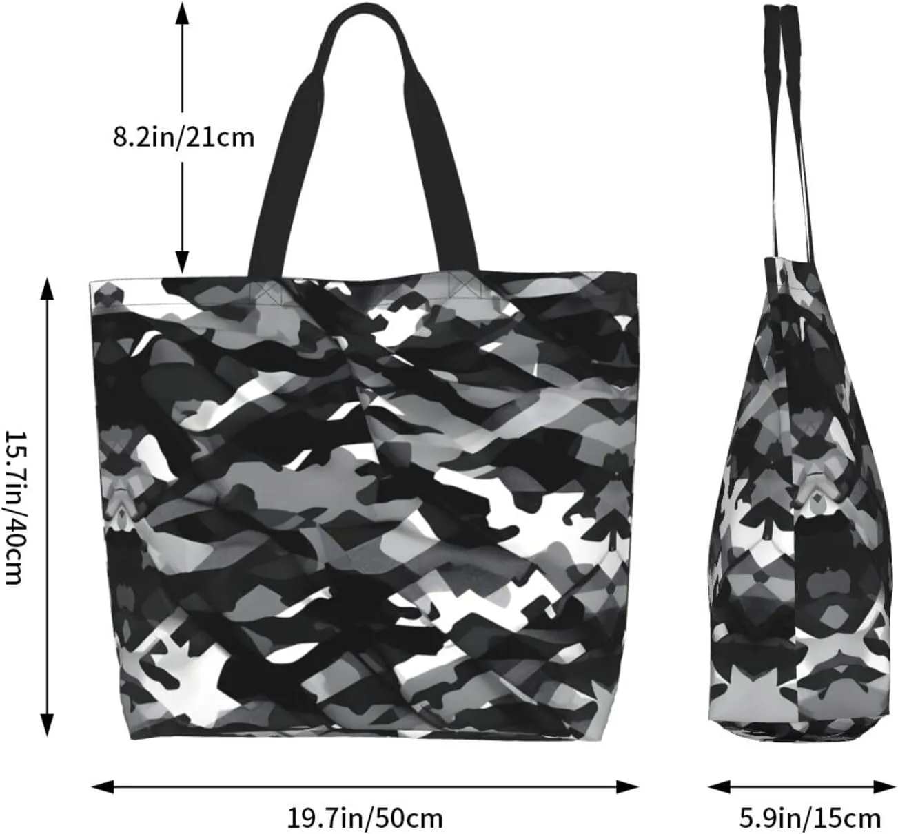Black White Glitter Print Shoulder Bag For Women Shopping Bags Tote Bag Large Storage Handbag Grocery Bags