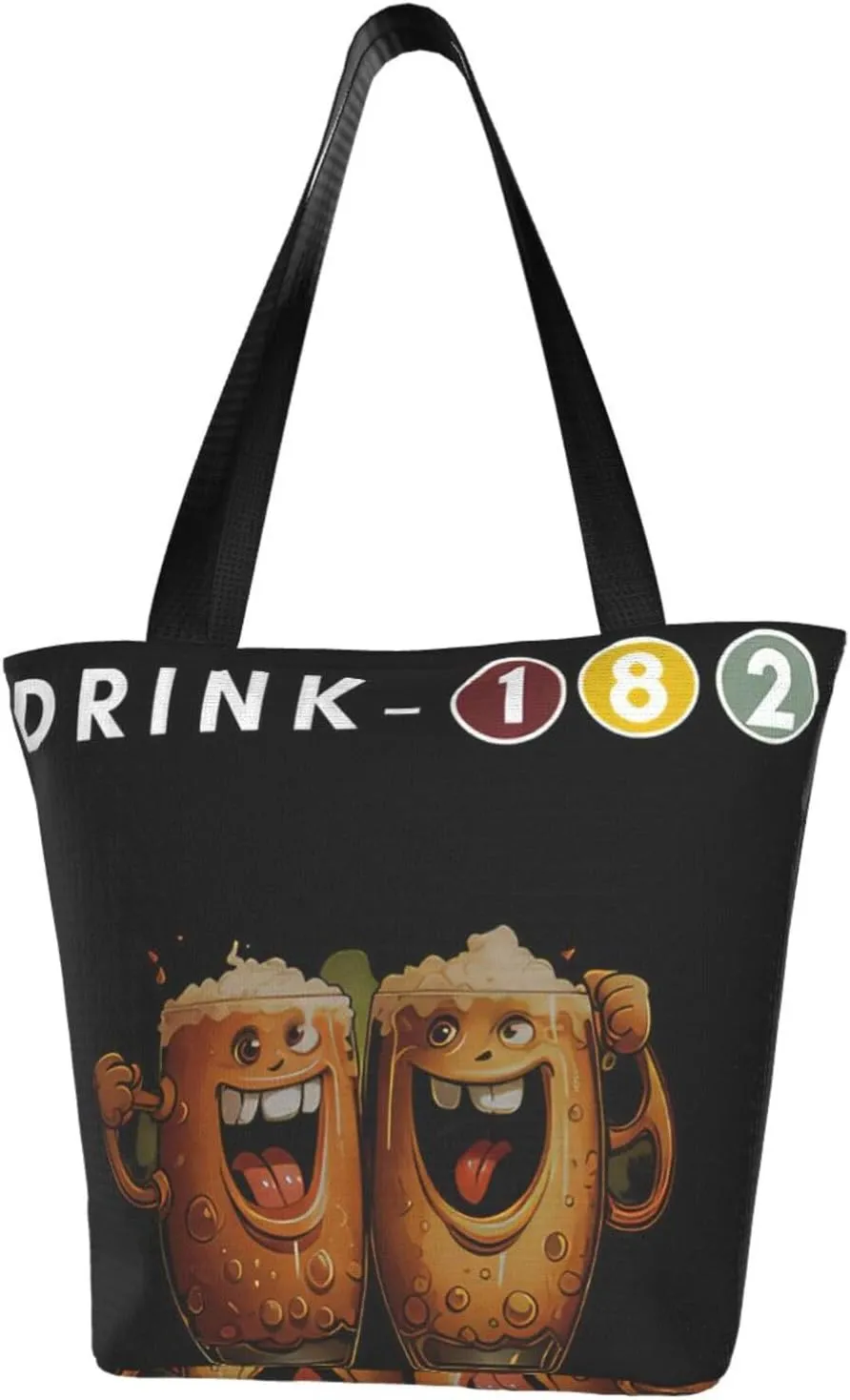 Blink Classic Rock 182 Reusable Grocery Bag Shopping Bags Tote Bags with Zipper Woman Shoulder Bag for Travel Storage Bag Funny Daily Bag Large Capacity Handbag for Kitchen