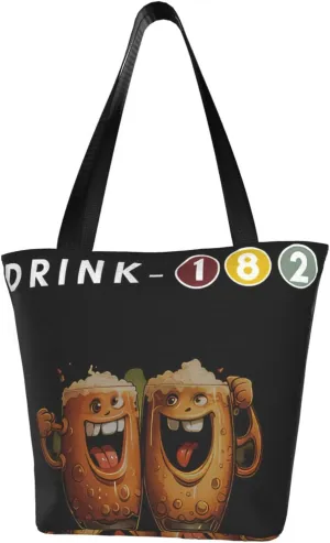 Blink Classic Rock 182 Reusable Grocery Bag Shopping Bags Tote Bags with Zipper Woman Shoulder Bag for Travel Storage Bag Funny Daily Bag Large Capacity Handbag for Kitchen