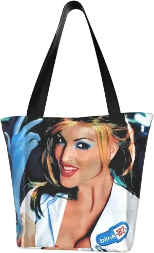 Blink Classic Rock 182 Reusable Grocery Bag Shopping Bags Tote Bags with Zipper Womens Shoulder Bag for Workout Storage Bag Funny Daily Bag Large Capacity Handbag for Kitchen