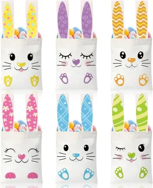 Blosssound 12 Pcs Easter Gifts Canvas Tote Bags 10 x 8'' Reusable Bunny Canvas Grocery Bags with Handle for Women Hunt Gift Travel Easter Party Favor Supplies