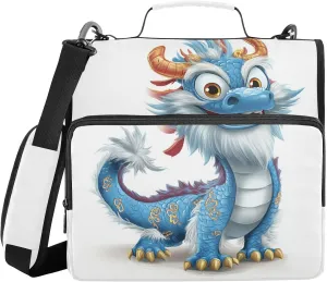 Blue China Dragon Zipper Binder with Shoulder Strap Trapper Keeper 3 Ring Binder Organizer Large Capacity Multiple Compartments for School Office
