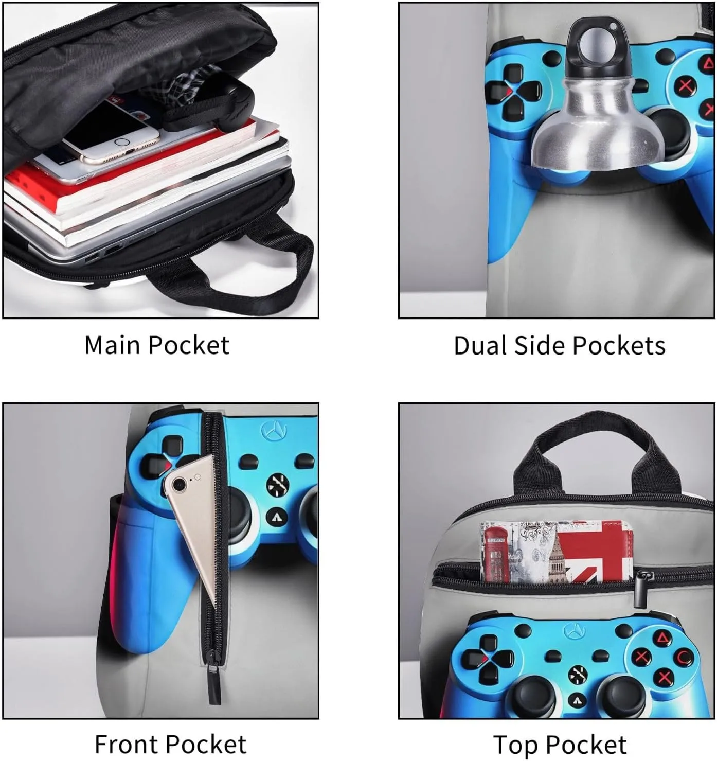 Blue Game Controller print Lightweight Laptop Backpack Travel Daypack Bookbag for Women Men for Travel Work