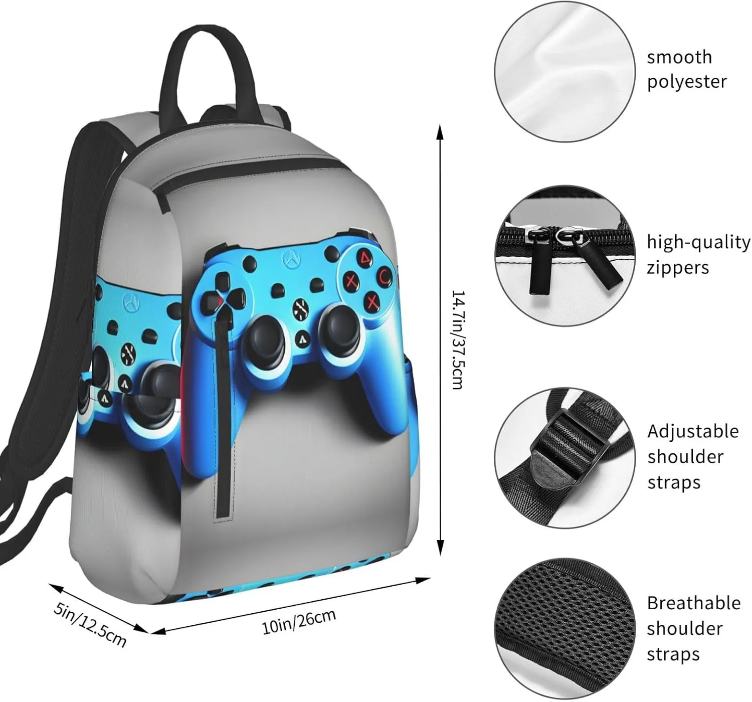 Blue Game Controller print Lightweight Laptop Backpack Travel Daypack Bookbag for Women Men for Travel Work
