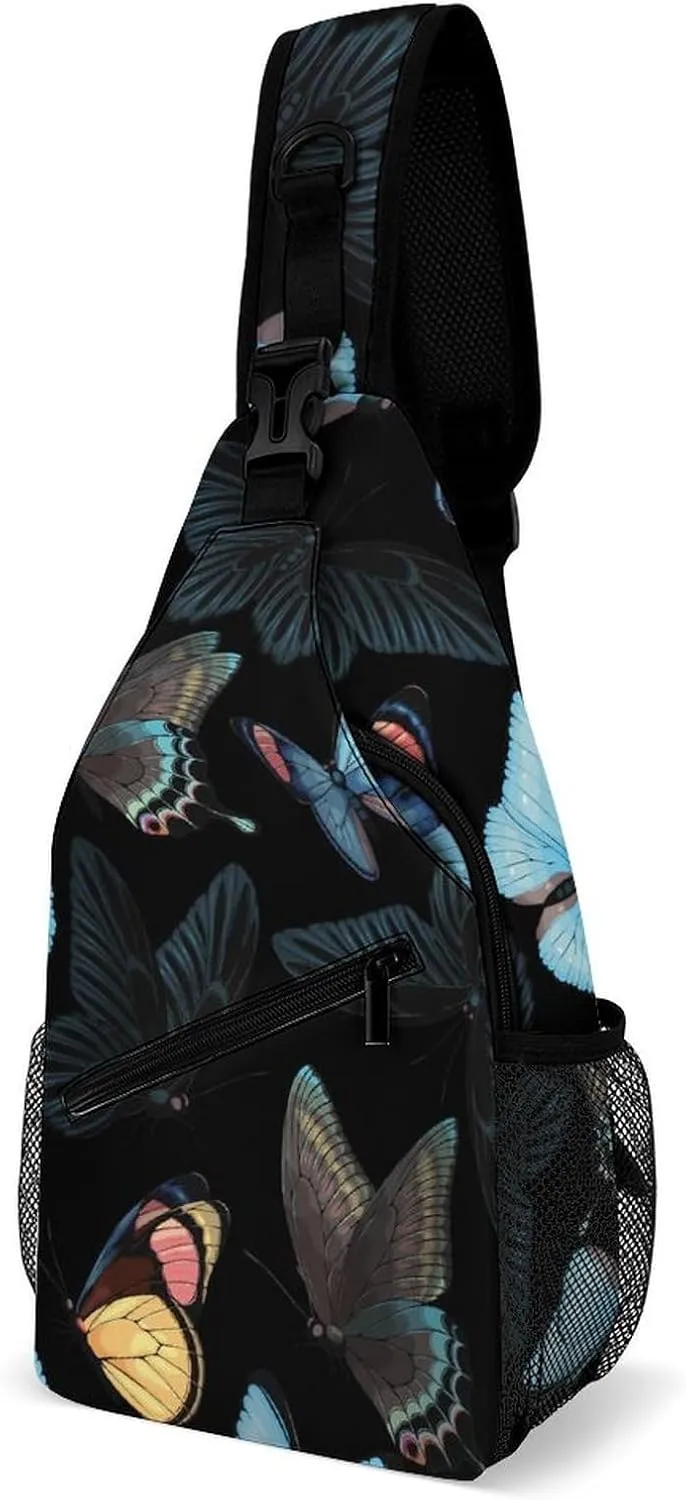 Blue-yellow-butterflies Crossbody Sling Bag for Women Men Travel Chest Bag, Cycling Shoulder Backpack