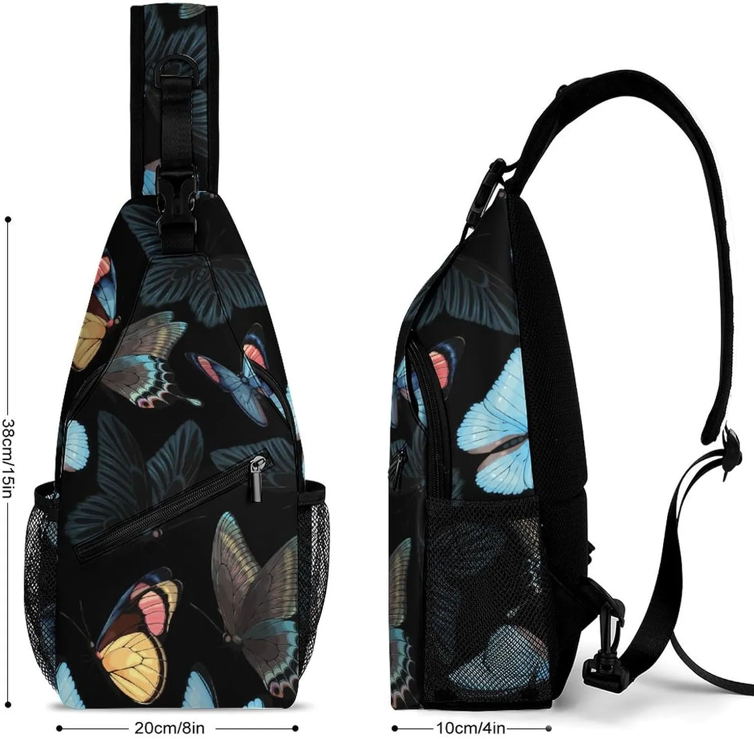 Blue-yellow-butterflies Crossbody Sling Bag for Women Men Travel Chest Bag, Cycling Shoulder Backpack