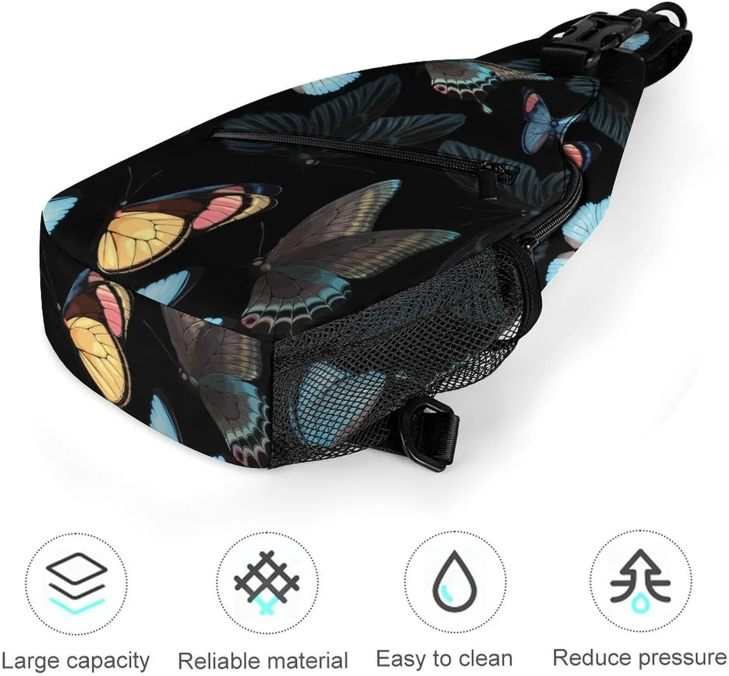 Blue-yellow-butterflies Crossbody Sling Bag for Women Men Travel Chest Bag, Cycling Shoulder Backpack