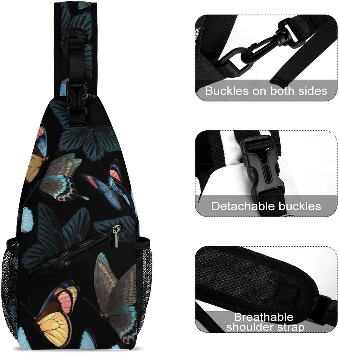 Blue-yellow-butterflies Crossbody Sling Bag for Women Men Travel Chest Bag, Cycling Shoulder Backpack