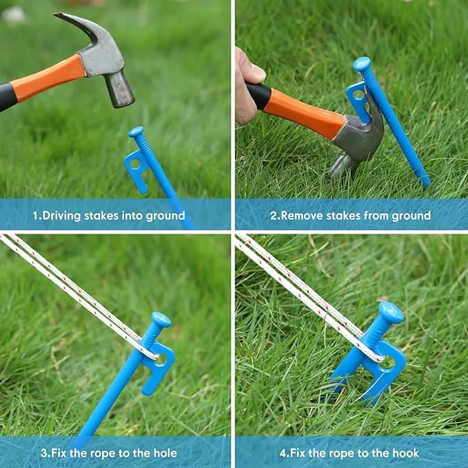 Blulu 24 Pcs 8/12/16 Inch Tent Stakes Heavy Duty Steel Metal Tent Pegs Unbreakable and Inflexible Metal Stakes Tent Spikes for Camping, Yard Decoration, Picnic, Tarp(Blue, 12 Inch)
