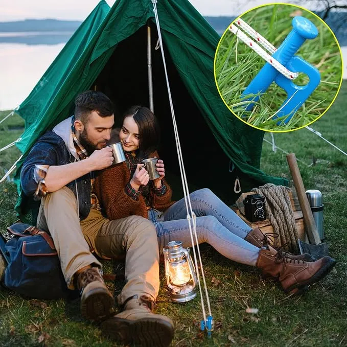 Blulu 24 Pcs 8/12/16 Inch Tent Stakes Heavy Duty Steel Metal Tent Pegs Unbreakable and Inflexible Metal Stakes Tent Spikes for Camping, Yard Decoration, Picnic, Tarp(Blue, 12 Inch)