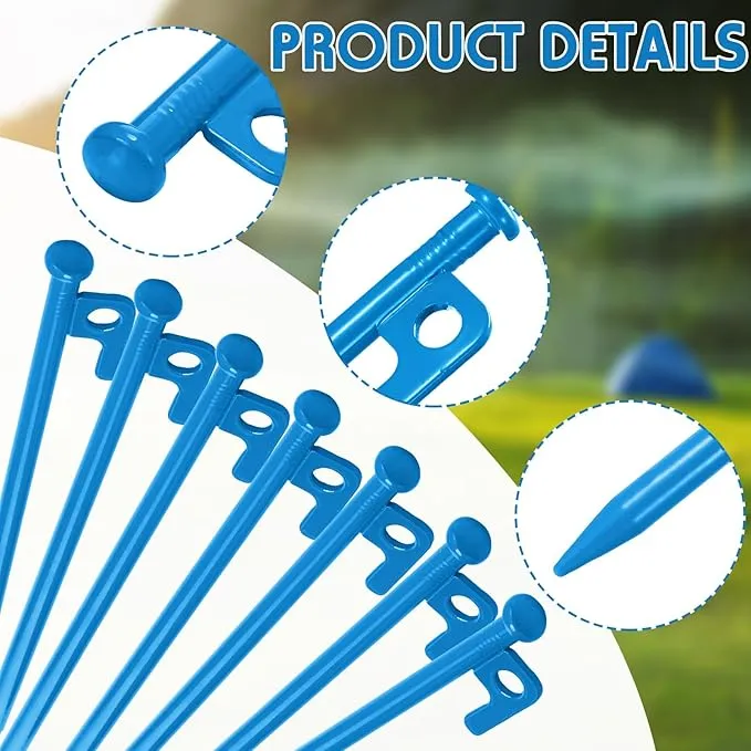Blulu 24 Pcs 8/12/16 Inch Tent Stakes Heavy Duty Steel Metal Tent Pegs Unbreakable and Inflexible Metal Stakes Tent Spikes for Camping, Yard Decoration, Picnic, Tarp(Blue, 12 Inch)