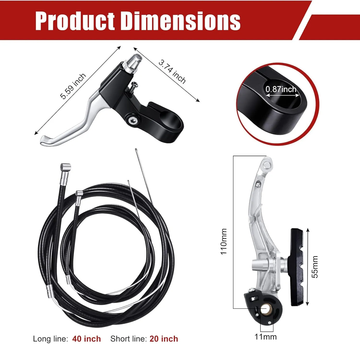 Boao Complete V-Type Bike Brake Set, Front and Rear Bike MTB Brake Inner and Outer Cables and Lever Kit Includes Calipers Levers Cables (Silver)