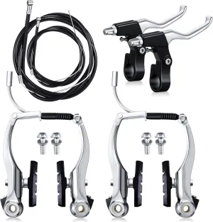 Boao Complete V-Type Bike Brake Set, Front and Rear Bike MTB Brake Inner and Outer Cables and Lever Kit Includes Calipers Levers Cables (Silver)