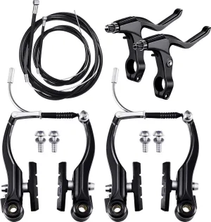 Boao Complete V-Type Bike Brake Set, Front and Rear Bike MTB Brake Inner and Outer Cables and Lever Kit Includes Calipers Levers Cables(Black)