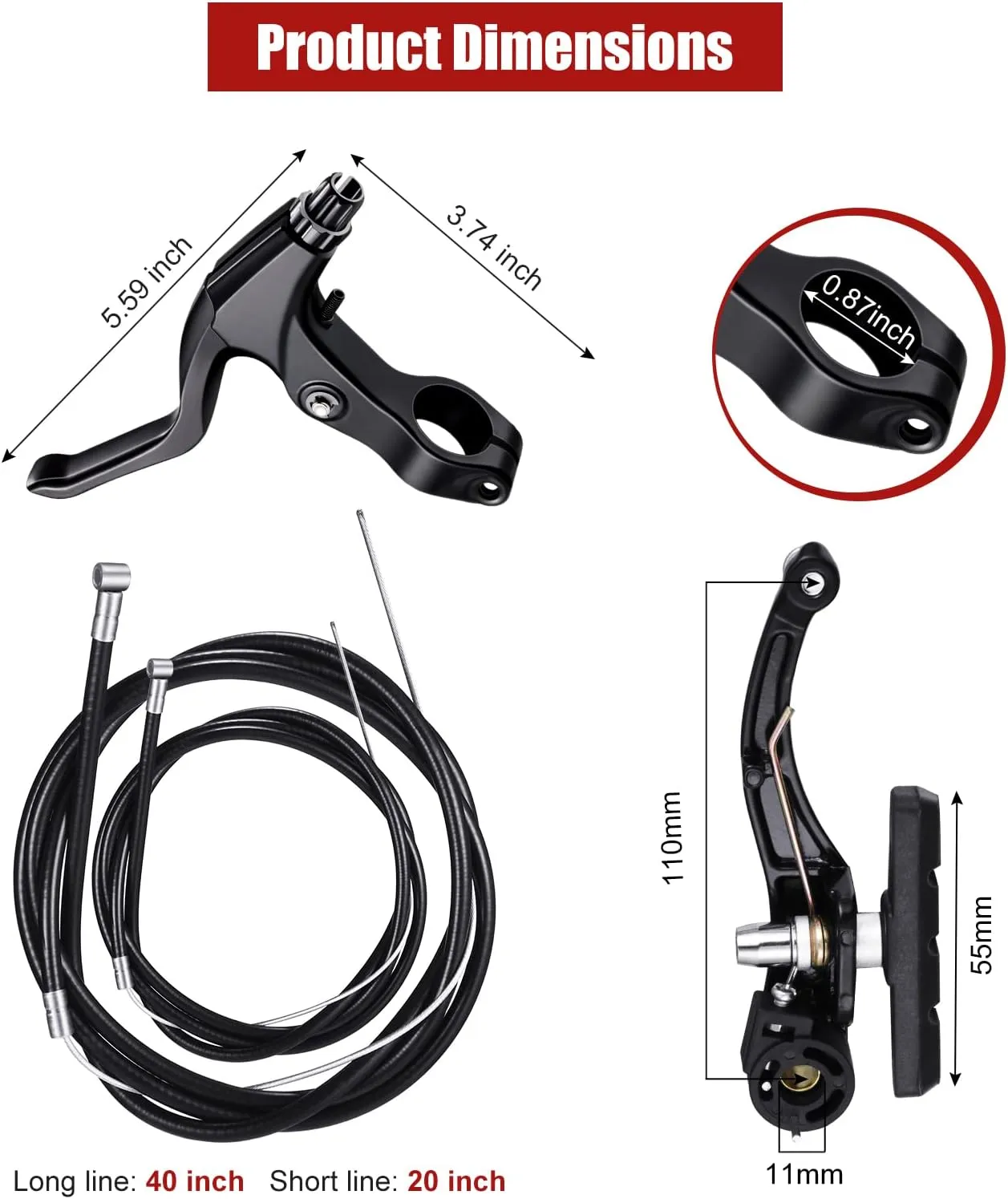 Boao Complete V-Type Bike Brake Set, Front and Rear Bike MTB Brake Inner and Outer Cables and Lever Kit Includes Calipers Levers Cables(Black)