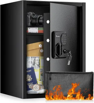 Bonsaii 1.8 Cubic Feet Security Home Safe with Digital Keypad & Fireproof Bag, Fire-Resistant Security Box for Jewelry, Cash, Guns | Fireproof Document Safe (14.2"x12.99"x19.7")