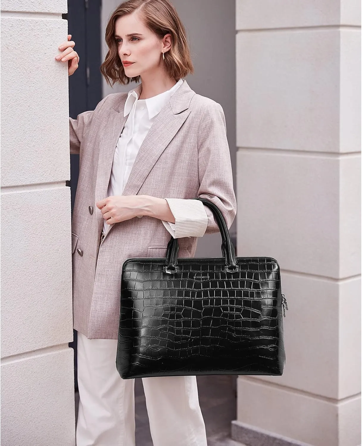BOSTANTEN Briefcase for Women Leather 15.6 inch Laptop Shoulder Bag Office Work Crossbody Handbag