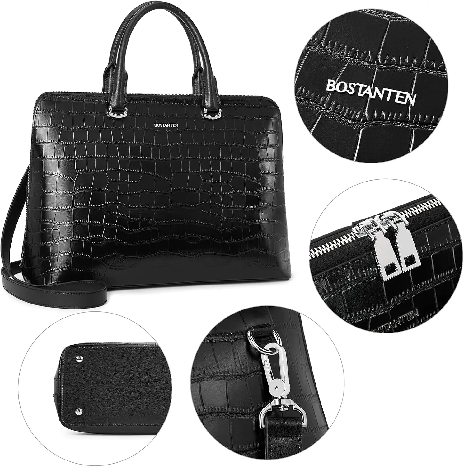 BOSTANTEN Briefcase for Women Leather 15.6 inch Laptop Shoulder Bag Office Work Crossbody Handbag