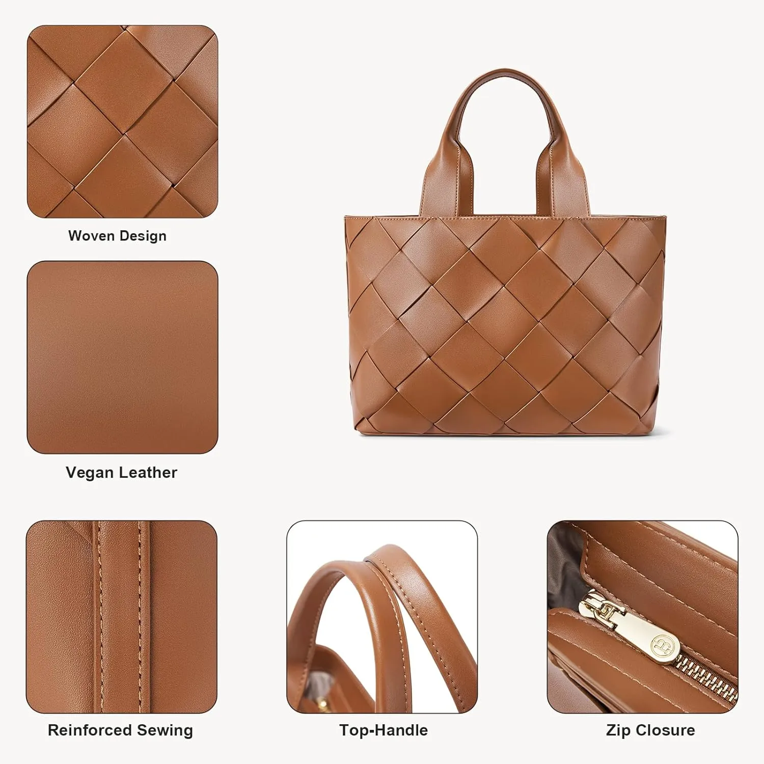 BOSTANTEN Woven Tote Bag for Women Top Handle Purses and Handbags Shoulder Crossbody Purse With Zipper