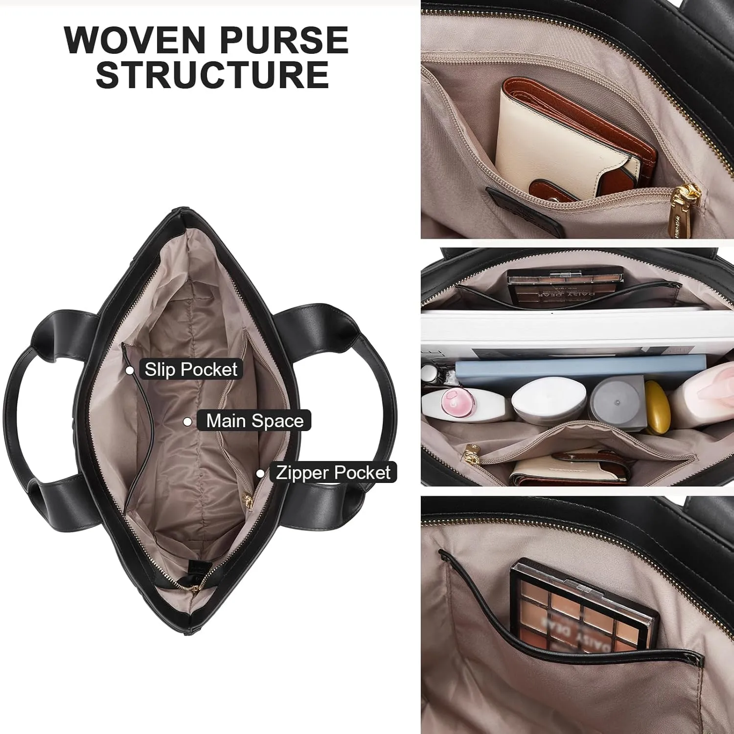 BOSTANTEN Woven Tote Bag for Women Top Handle Purses and Handbags Shoulder Crossbody Purse With Zipper