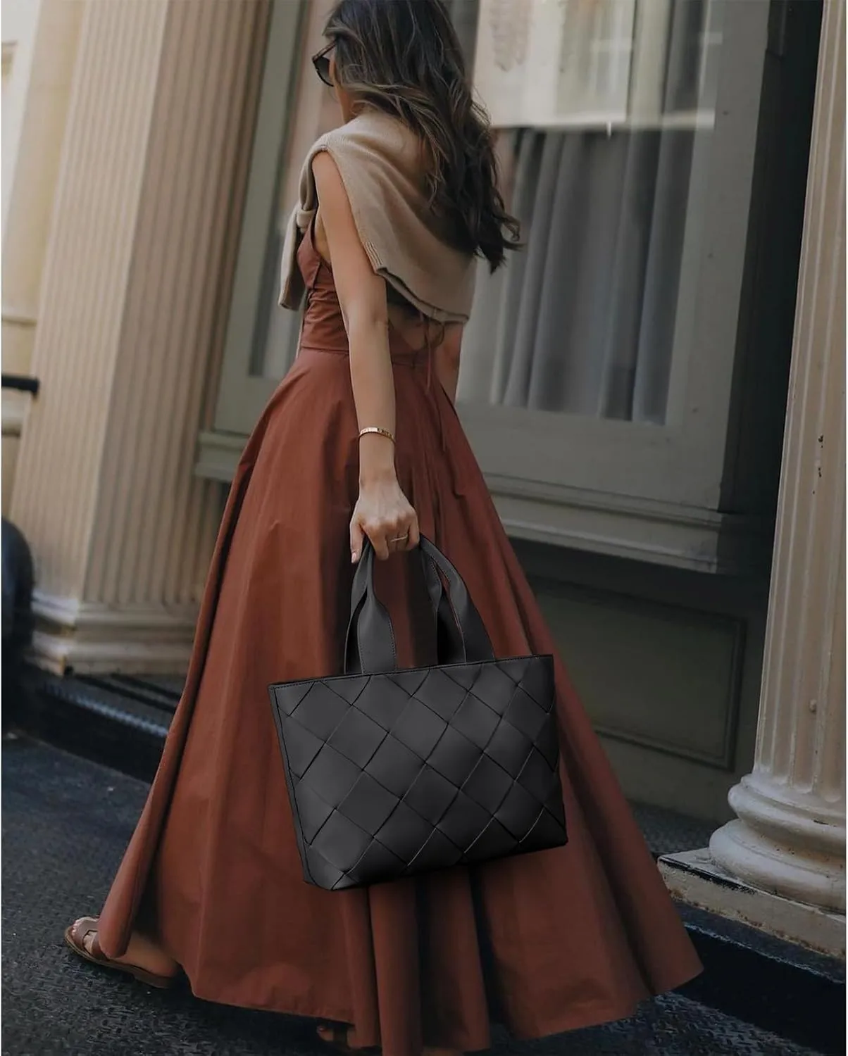BOSTANTEN Woven Tote Bag for Women Top Handle Purses and Handbags Shoulder Crossbody Purse With Zipper