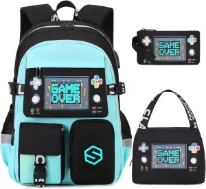 Boys Backpack, Cool Luminous School Backpacks for Boys with Lunch Bag Pencil Case, Kids Backpack Kindergarten Elementary Middle School Book Bags for Teen Boys Children with USB Charging Port