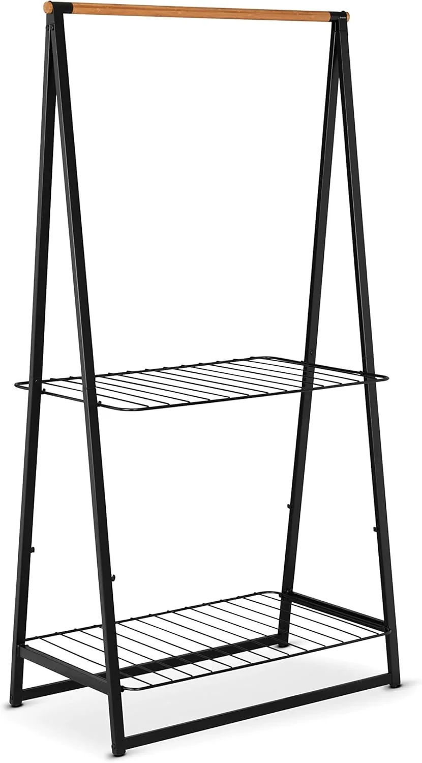 Brabantia - Linn Clothes Rack - Multi-Functional - Space Saver - Adjustable Shelves - Wardrobe Hanging - Drying Rack - Freestanding - Stable - Black - Large