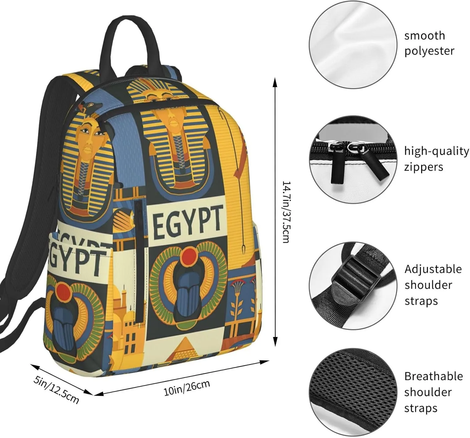 BREAUX Ancient Egypt Tribe Series Print Simple And Lightweight Leisure Backpack, Men'S And Women'S Fashionable Travel Backpack