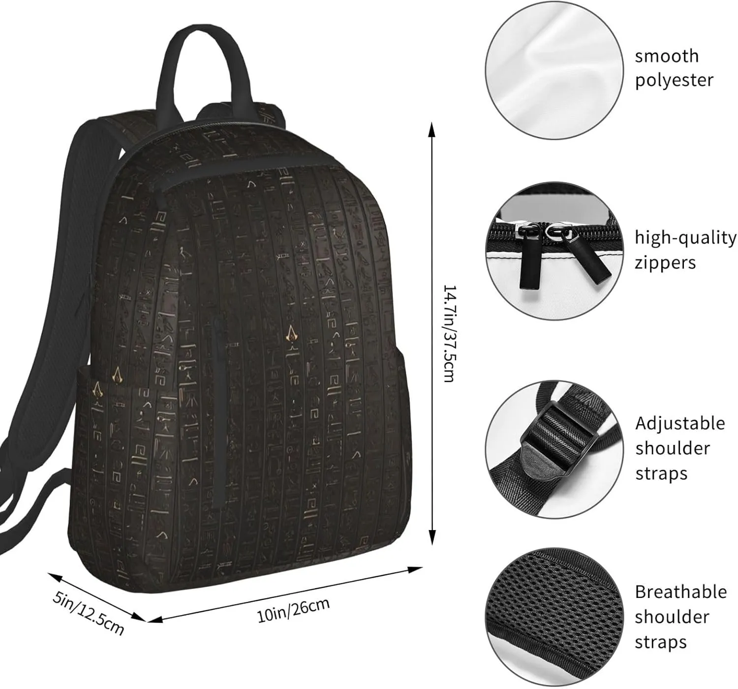 BREAUX Ancient Egyptian Hieroglyph Print Simple And Lightweight Leisure Backpack, Men'S And Women'S Fashionable Travel Backpack