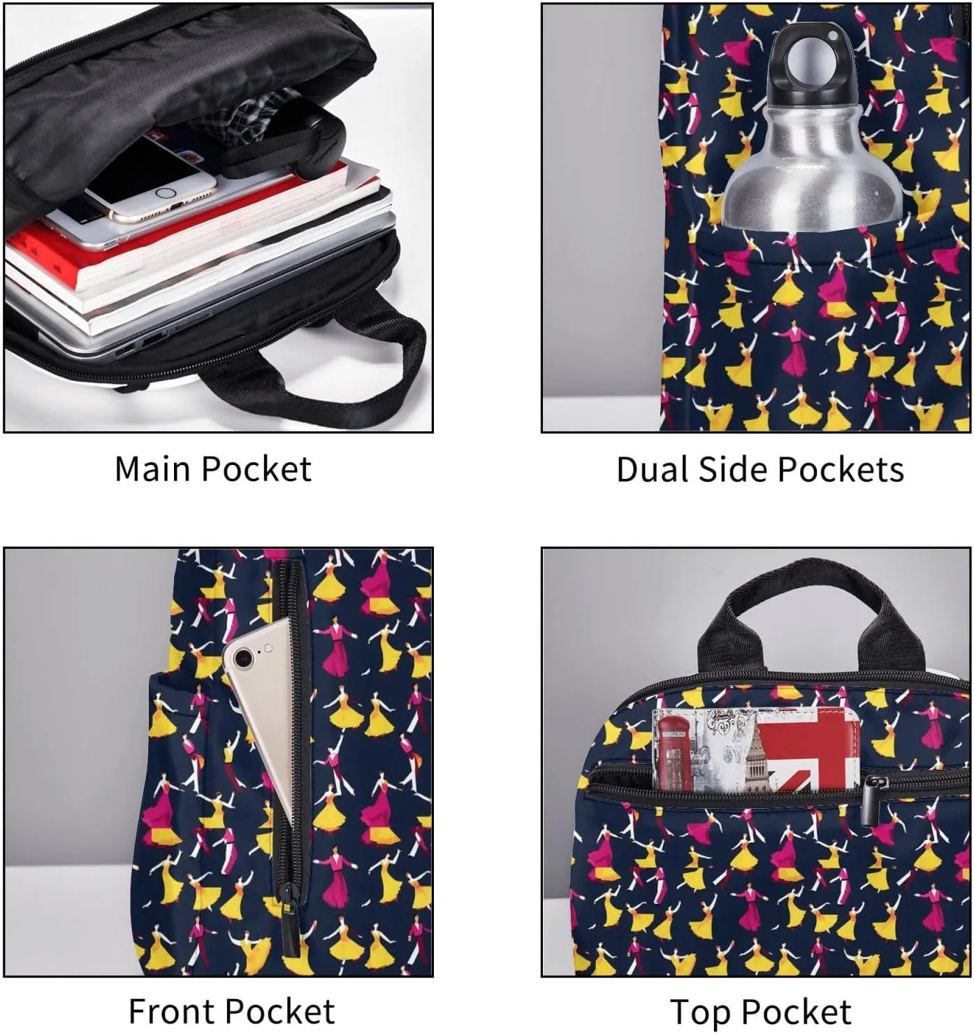 BREAUX Ballroom Dance Small Pattern Print Simple And Lightweight Leisure Backpack, Men'S And Women'S Fashionable Travel Backpack
