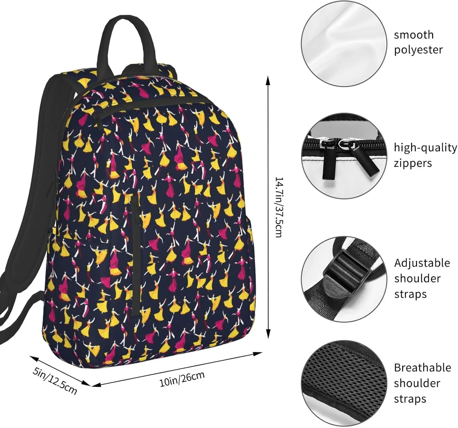 BREAUX Ballroom Dance Small Pattern Print Simple And Lightweight Leisure Backpack, Men'S And Women'S Fashionable Travel Backpack