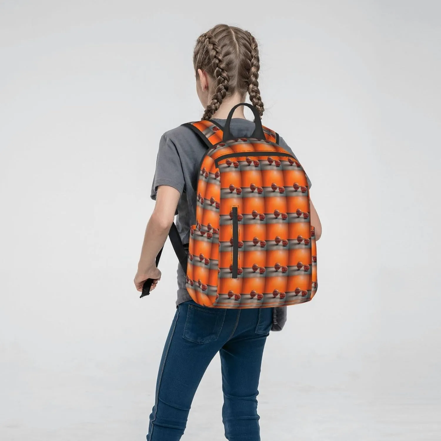 BREAUX Basketball Orange Print Simple And Lightweight Leisure Backpack, Men'S And Women'S Fashionable Travel Backpack