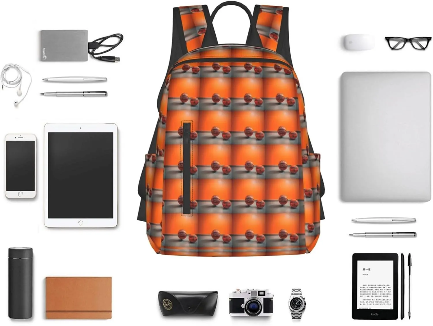 BREAUX Basketball Orange Print Simple And Lightweight Leisure Backpack, Men'S And Women'S Fashionable Travel Backpack