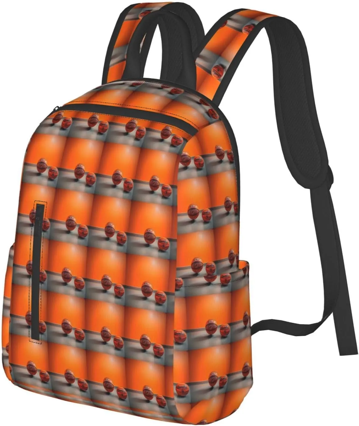 BREAUX Basketball Orange Print Simple And Lightweight Leisure Backpack, Men'S And Women'S Fashionable Travel Backpack