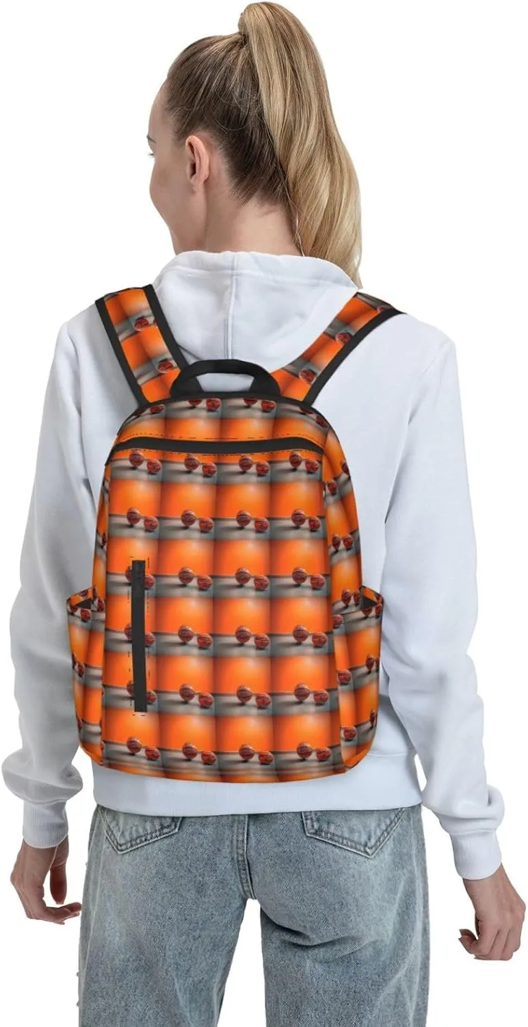 BREAUX Basketball Orange Print Simple And Lightweight Leisure Backpack, Men'S And Women'S Fashionable Travel Backpack