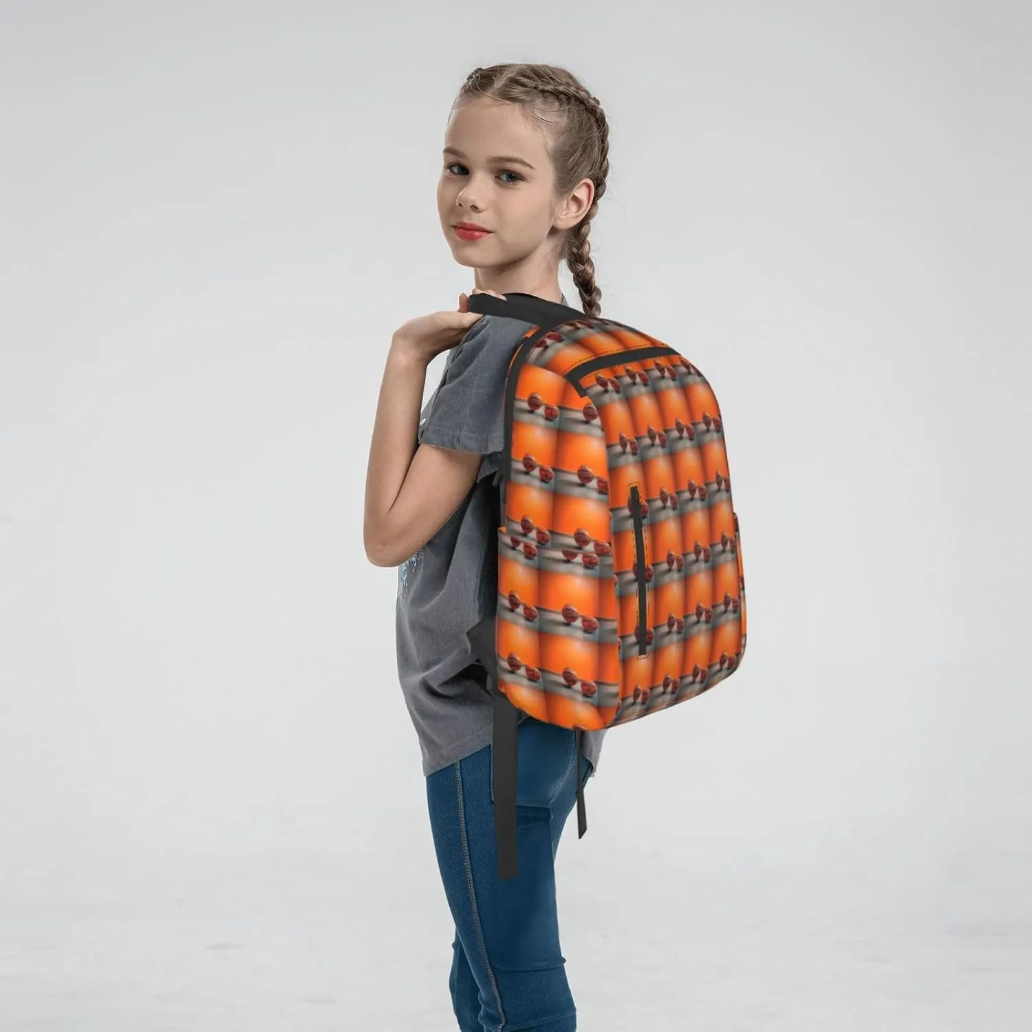 BREAUX Basketball Orange Print Simple And Lightweight Leisure Backpack, Men'S And Women'S Fashionable Travel Backpack