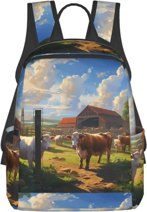 BREAUX Cattle Farm Sanctuary Lightweight Backpack Travel Shoulder Bag Laptop Backpack High Density Twill Composite Fabric