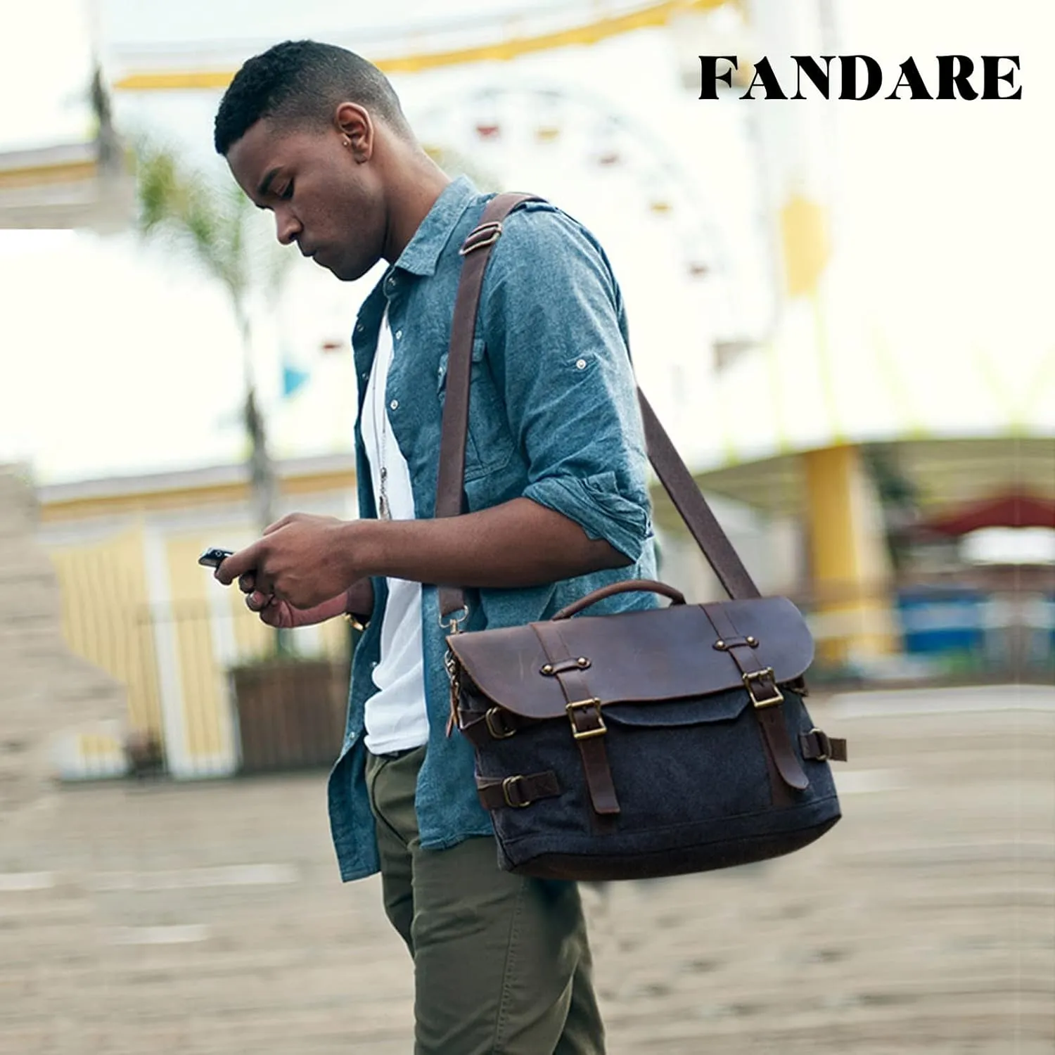 Briefcase for men Men's Messenger Bag Large Laptop Bag Waxed Canvas Briefcase Men's Shoulder Bags Laptop Work Document Bag for Work Travel Daily Use Multiple Pocket Dark Gray