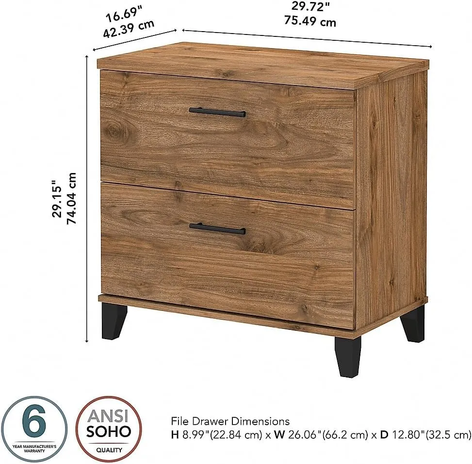Bush Furniture 2 Drawer Lateral File Cabinet, Letter and Legal-Size Document Storage for Home or Professional Office, Somerset Collection, Fresh Walnut
