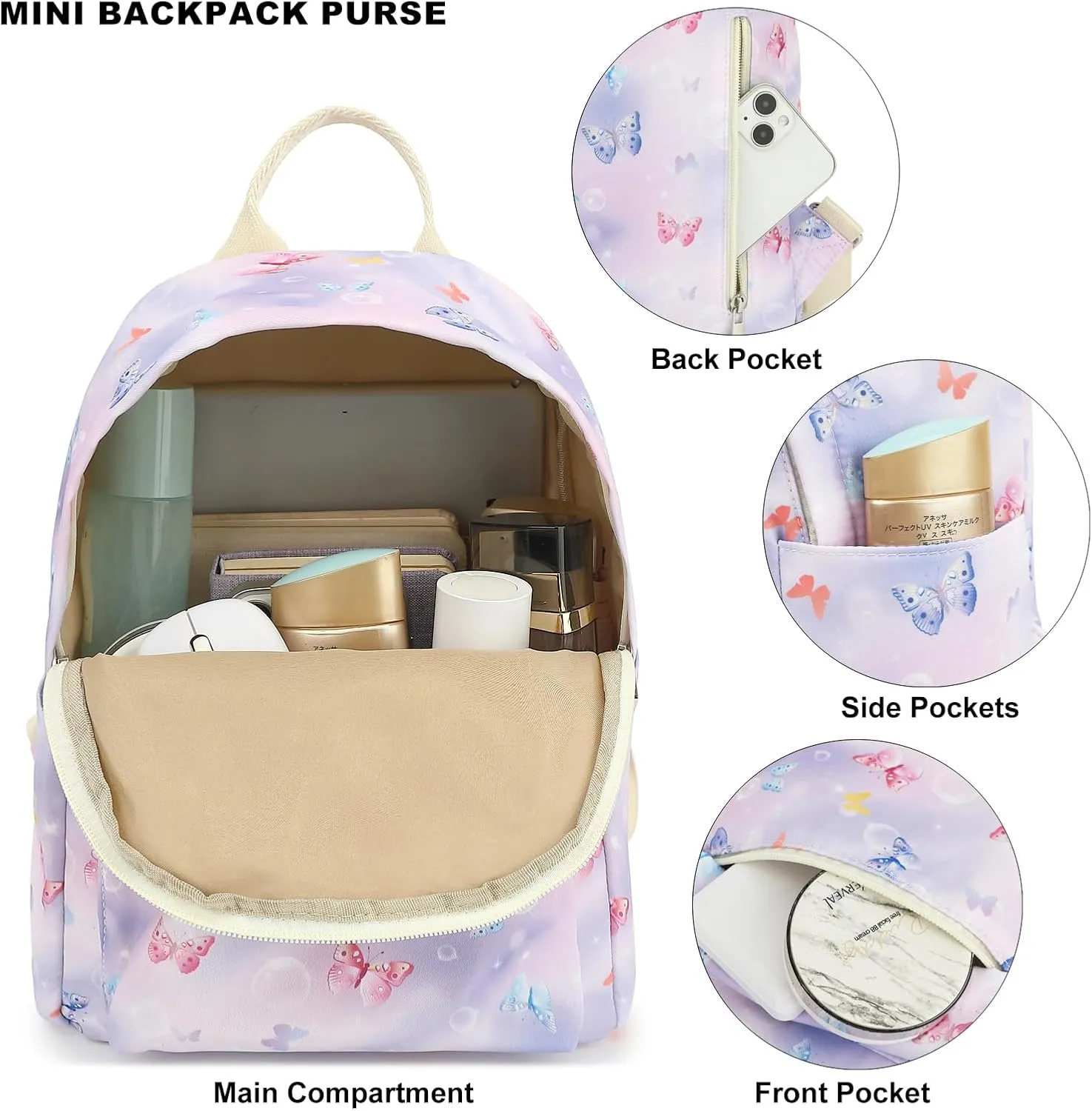 Butterfly Mini Backpack Women Girls, Small Backpack Purse for Adults Teens Kids School Travel