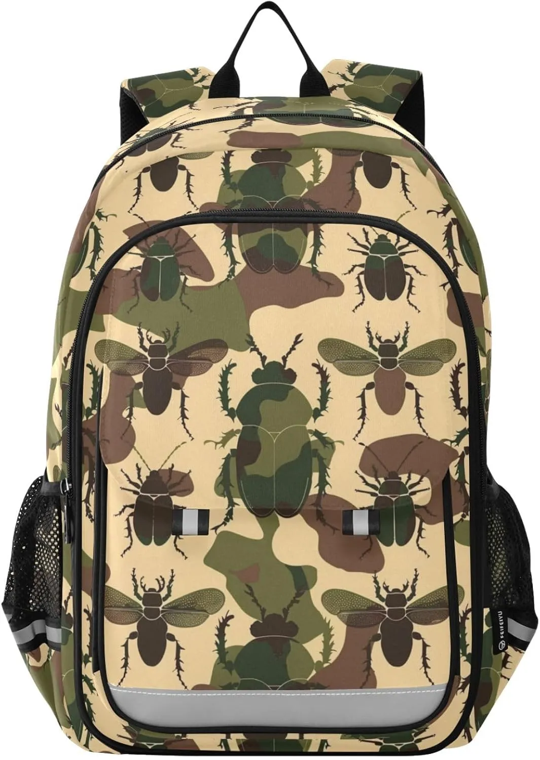 Camouflage Background and Beetles Backpack for Boys Girls Elementary School Bag Kids Bookbag Travel Rucksack With Reflective Stripes